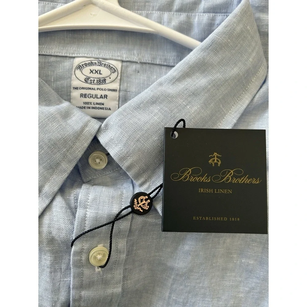NWT Brooks Brothers Light Blue Irish Linen Polo Shirt Mens Long Sleeve Preppy 2X